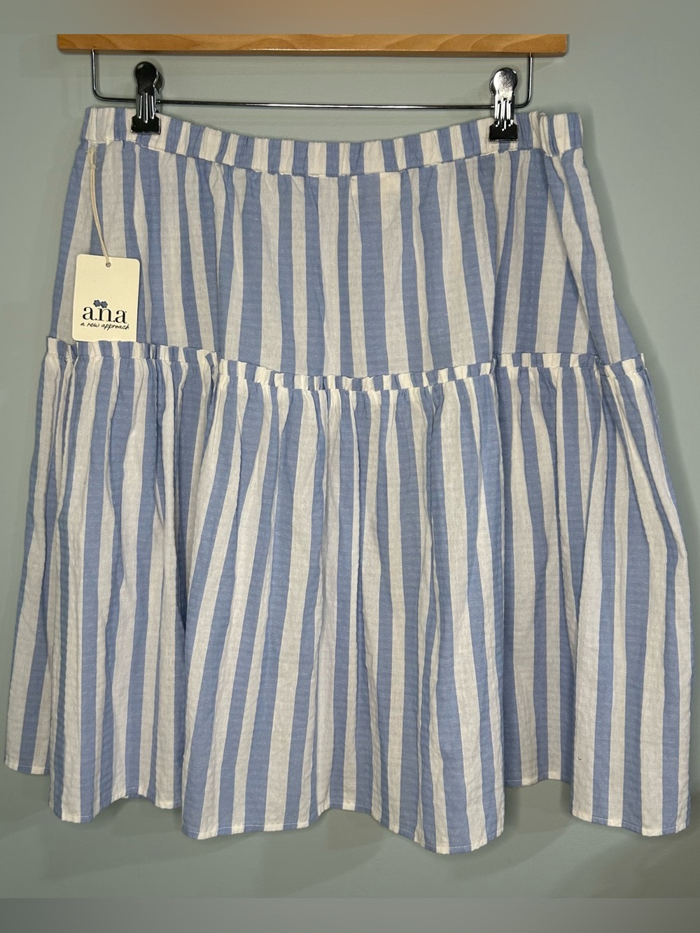 A.N.A. ALine Tiered Skirt Blue White Vertical Striped Pattern XXL Coastal Summer